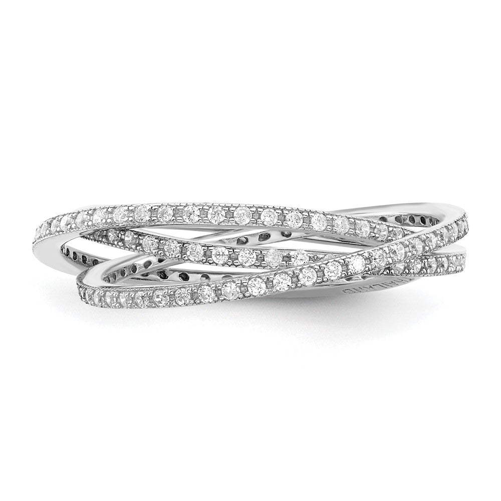 Sterlingsilber Rhodiniert Drei 1.5mm Interlocking Zirkonia Rings