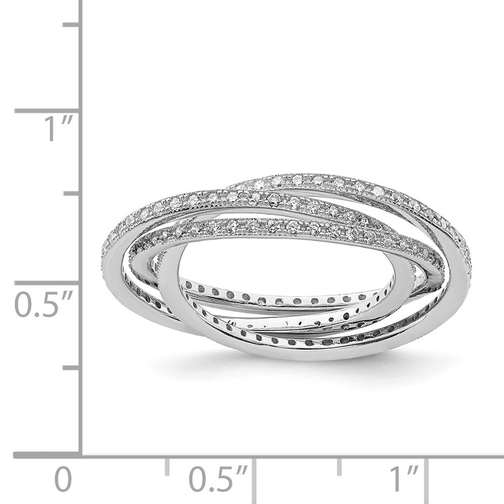 Sterlingsilber Rhodiniert Drei 1.5mm Interlocking Zirkonia Rings