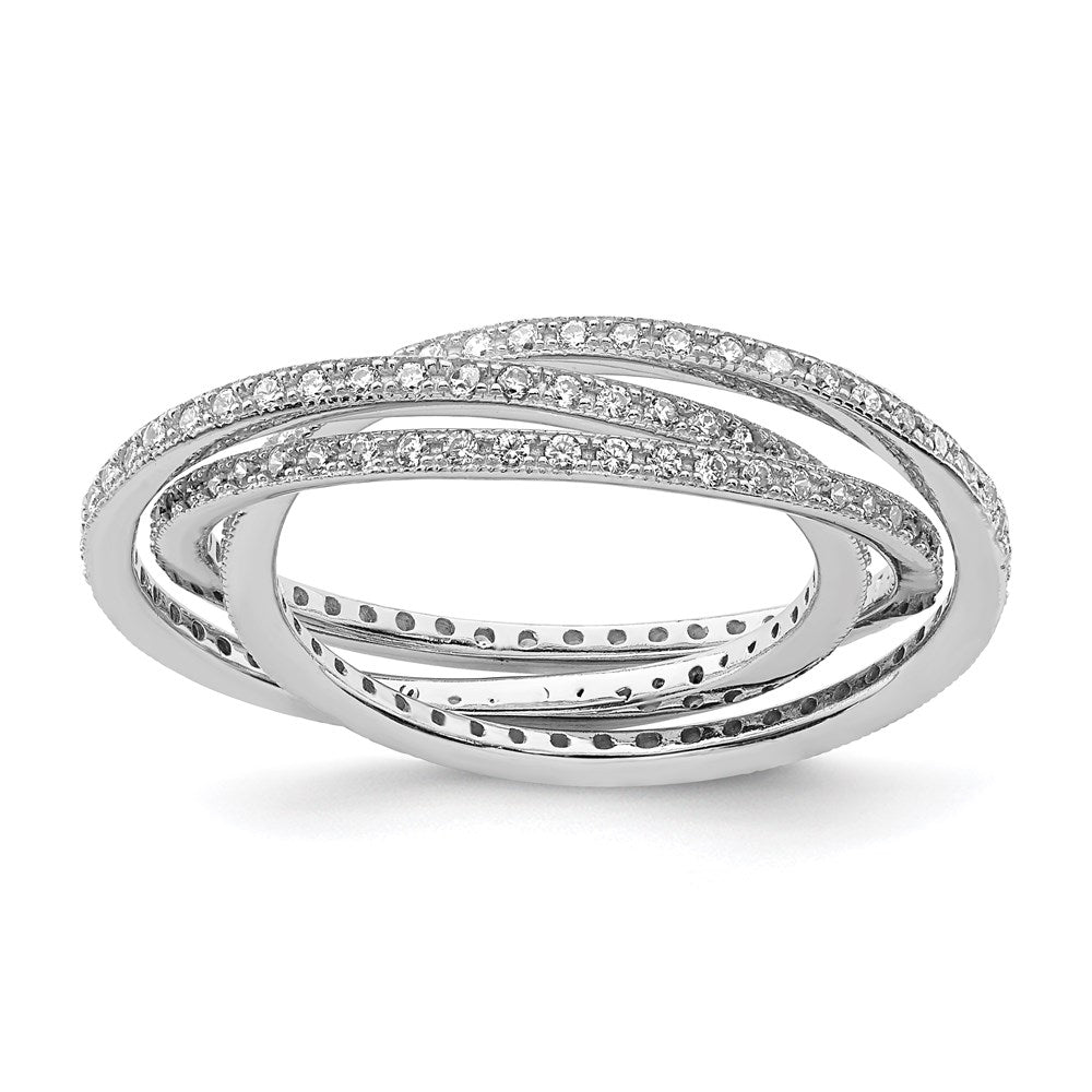 Sterlingsilber Rhodiniert Drei 1.5mm Interlocking Zirkonia Rings