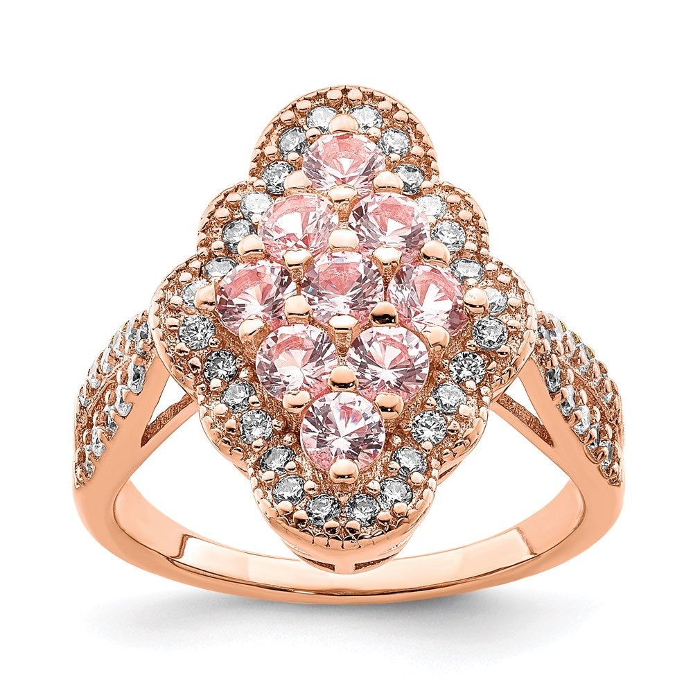 Sterlingsilber Rose Vergoldet Imitat Pinksapphire/cz Ring (size 6 Nur)