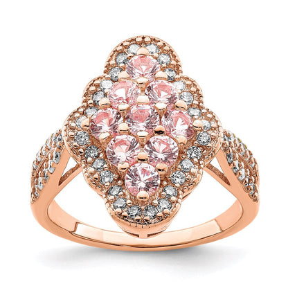 Sterlingsilber Rose Vergoldet Imitat Pinksapphire/cz Ring (size 6 Nur)