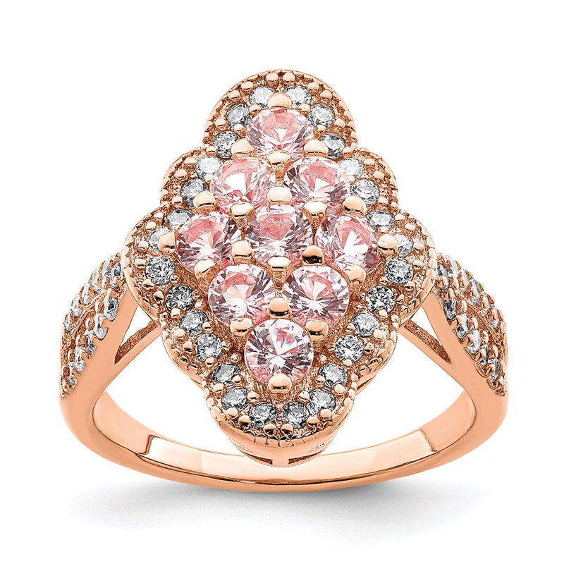 Sterlingsilber Rose Vergoldet Imitat Pinksapphire/cz Ring (size 6 Nur)