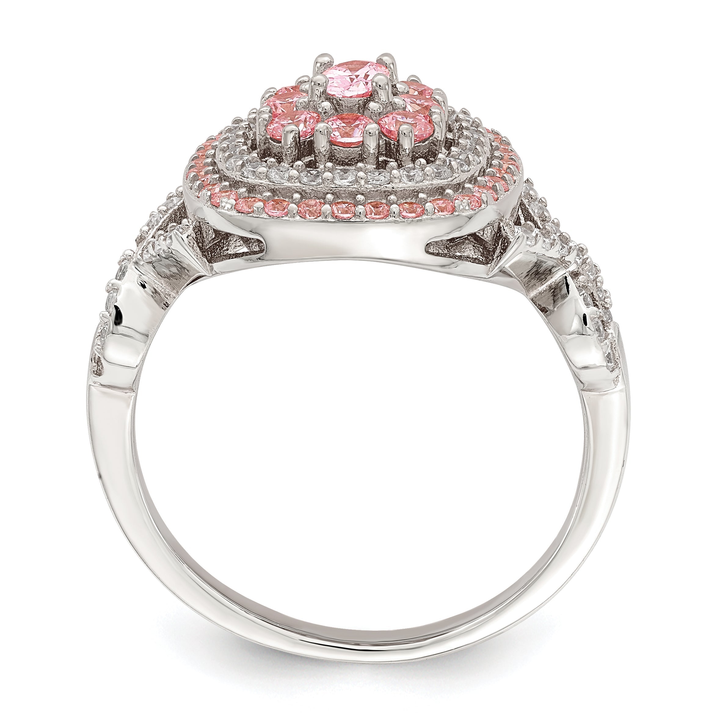 Roségoldbeschichtet Sterlingsilber Rosa und Weiß Zirkonia Kissen Ring
