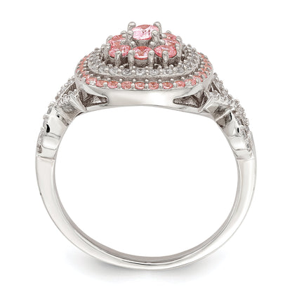Roségoldbeschichtet Sterlingsilber Rosa und Weiß Zirkonia Kissen Ring