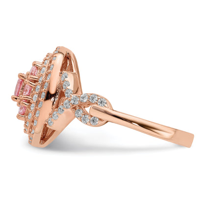 Roségoldbeschichtet Sterlingsilber Rosa und Weiß Zirkonia Kissen Ring