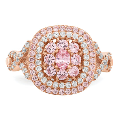 Roségoldbeschichtet Sterlingsilber Rosa und Weiß Zirkonia Kissen Ring