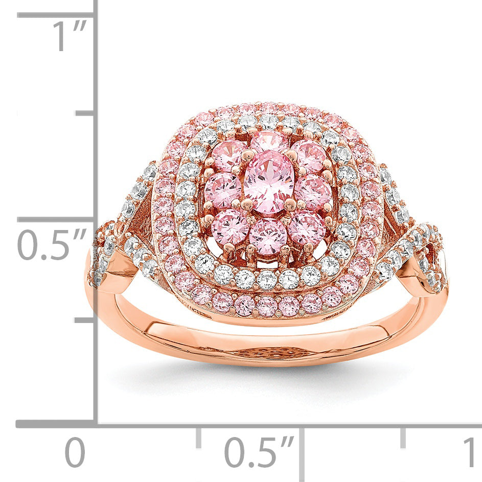Roségoldbeschichtet Sterlingsilber Rosa und Weiß Zirkonia Kissen Ring