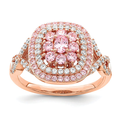 Roségoldbeschichtet Sterlingsilber Rosa und Weiß Zirkonia Kissen Ring