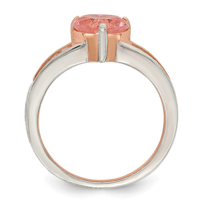 Roségoldbeschichtet Sterlingsilber Kristall Herz und Weiß Zirkonia Baguette Ring
