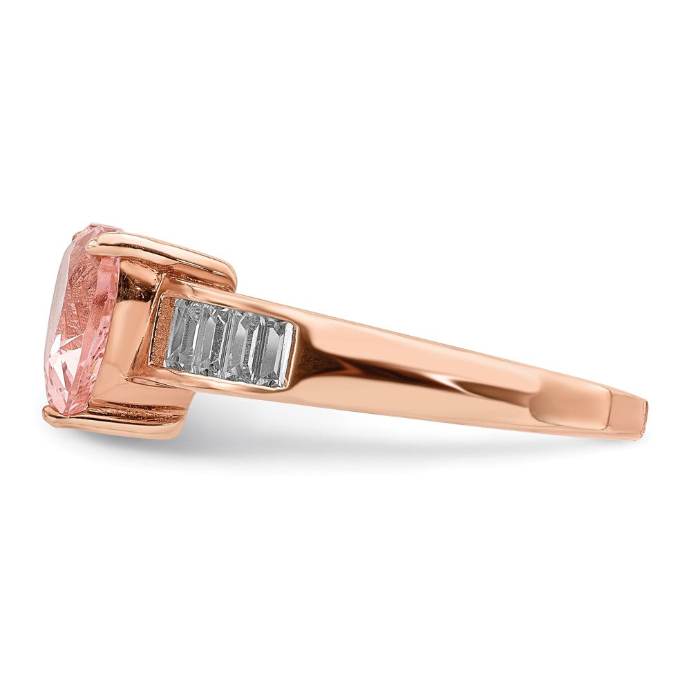 Roségoldbeschichtet Sterlingsilber Kristall Herz und Weiß Zirkonia Baguette Ring
