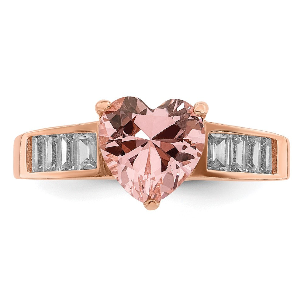 Roségoldbeschichtet Sterlingsilber Kristall Herz und Weiß Zirkonia Baguette Ring
