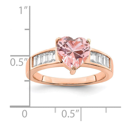 Roségoldbeschichtet Sterlingsilber Kristall Herz und Weiß Zirkonia Baguette Ring