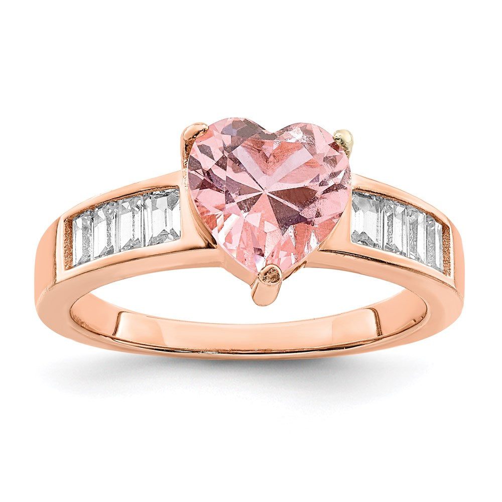 Roségoldbeschichtet Sterlingsilber Kristall Herz und Weiß Zirkonia Baguette Ring