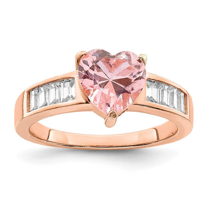 Roségoldbeschichtet Sterlingsilber Kristall Herz und Weiß Zirkonia Baguette Ring