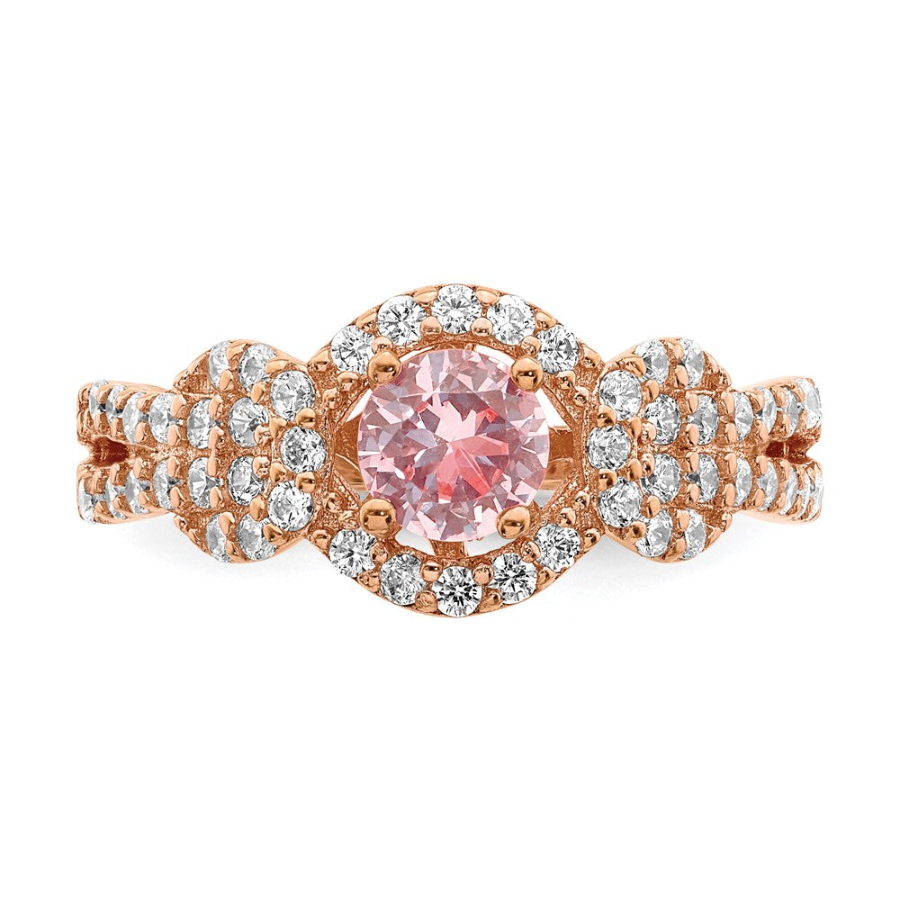 Sterlingsilber Rose Vergoldet Imitat Pinksapphire/cz Ring (size 6 Nur)