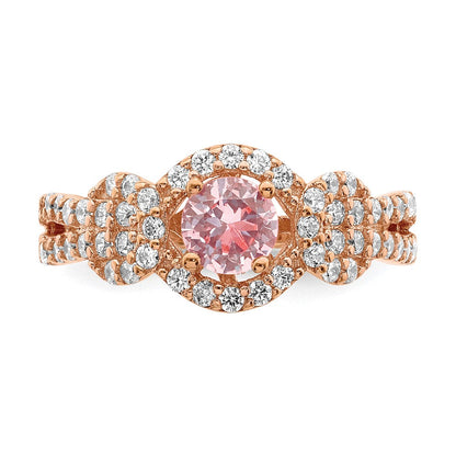 Sterlingsilber Rose Vergoldet Imitat Pinksapphire/cz Ring (size 6 Nur)