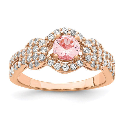Sterlingsilber Rose Vergoldet Imitat Pinksapphire/cz Ring (size 6 Nur)