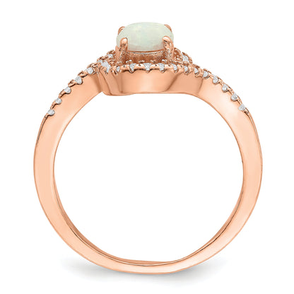 Sterlingsilber Roséfarben Erzeugt Opal und Zirkonia Heiligenschein Ring