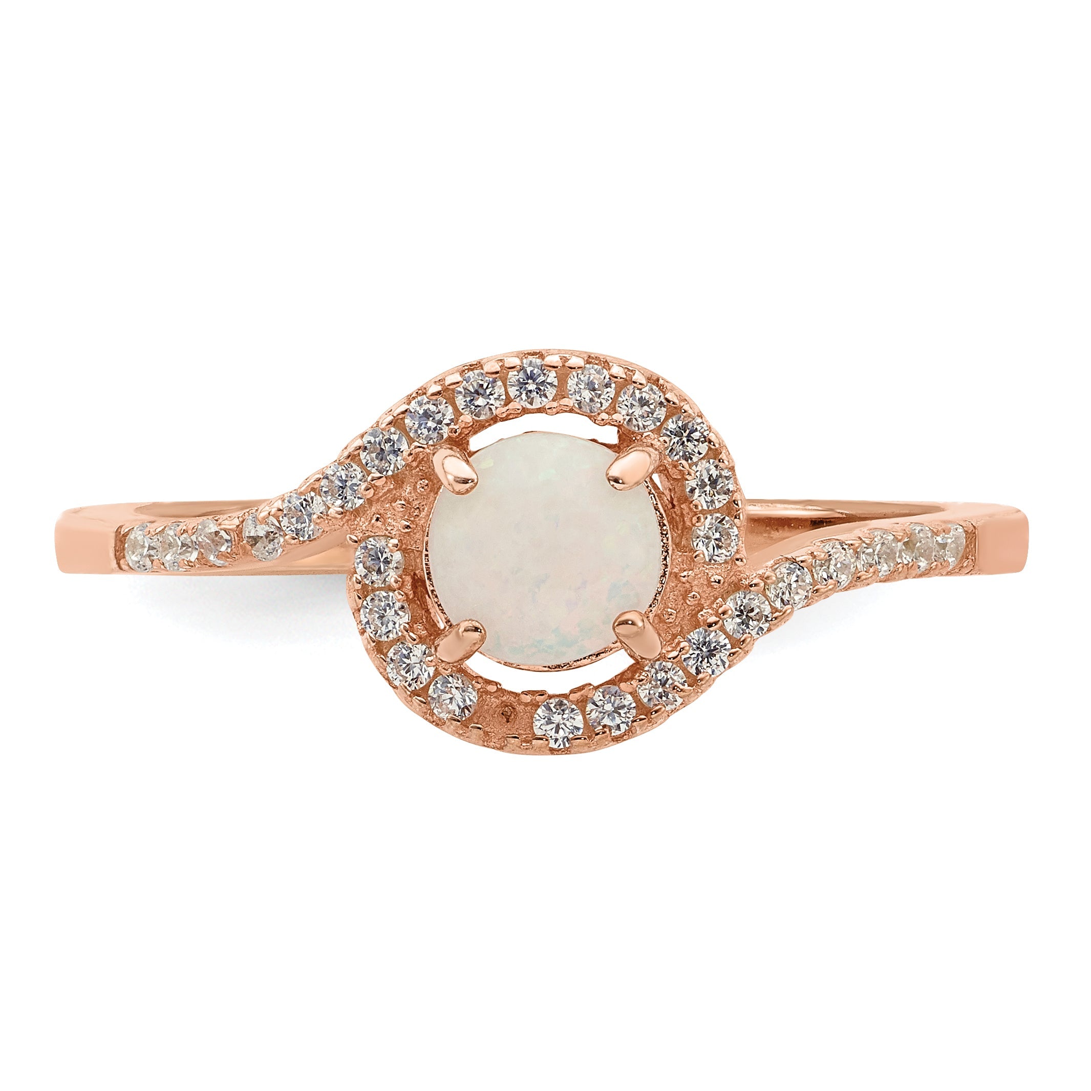 Sterlingsilber Roséfarben Erzeugt Opal und Zirkonia Heiligenschein Ring