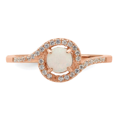 Sterlingsilber Roséfarben Erzeugt Opal und Zirkonia Heiligenschein Ring
