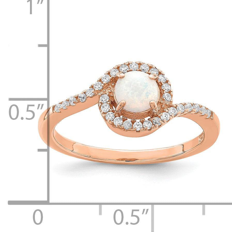 Sterlingsilber Roséfarben Erzeugt Opal und Zirkonia Heiligenschein Ring