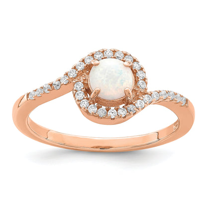 Sterlingsilber Roséfarben Erzeugt Opal und Zirkonia Heiligenschein Ring