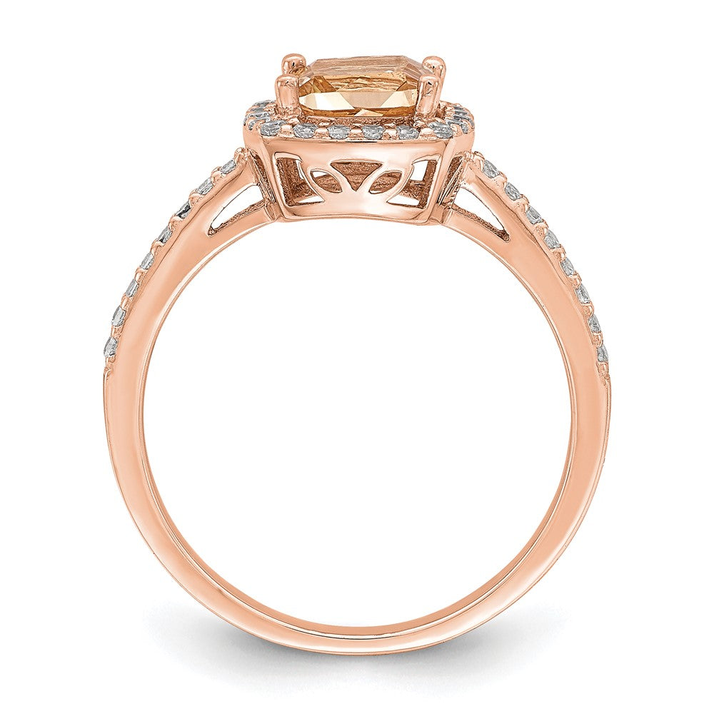 Sterlingsilber Roséfarben Quadratisch Peach Zirkonia Heiligenschein Ring