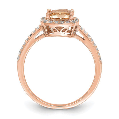 Sterlingsilber Roséfarben Quadratisch Peach Zirkonia Heiligenschein Ring