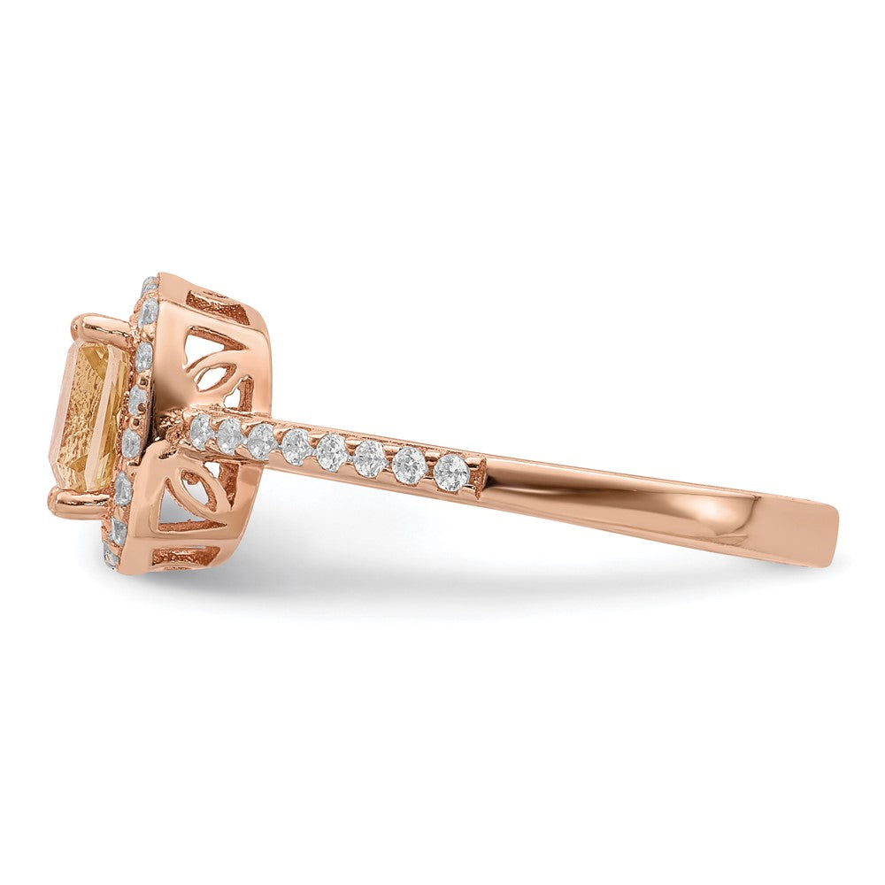 Sterlingsilber Roséfarben Quadratisch Peach Zirkonia Heiligenschein Ring
