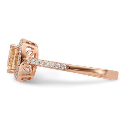 Sterlingsilber Roséfarben Quadratisch Peach Zirkonia Heiligenschein Ring