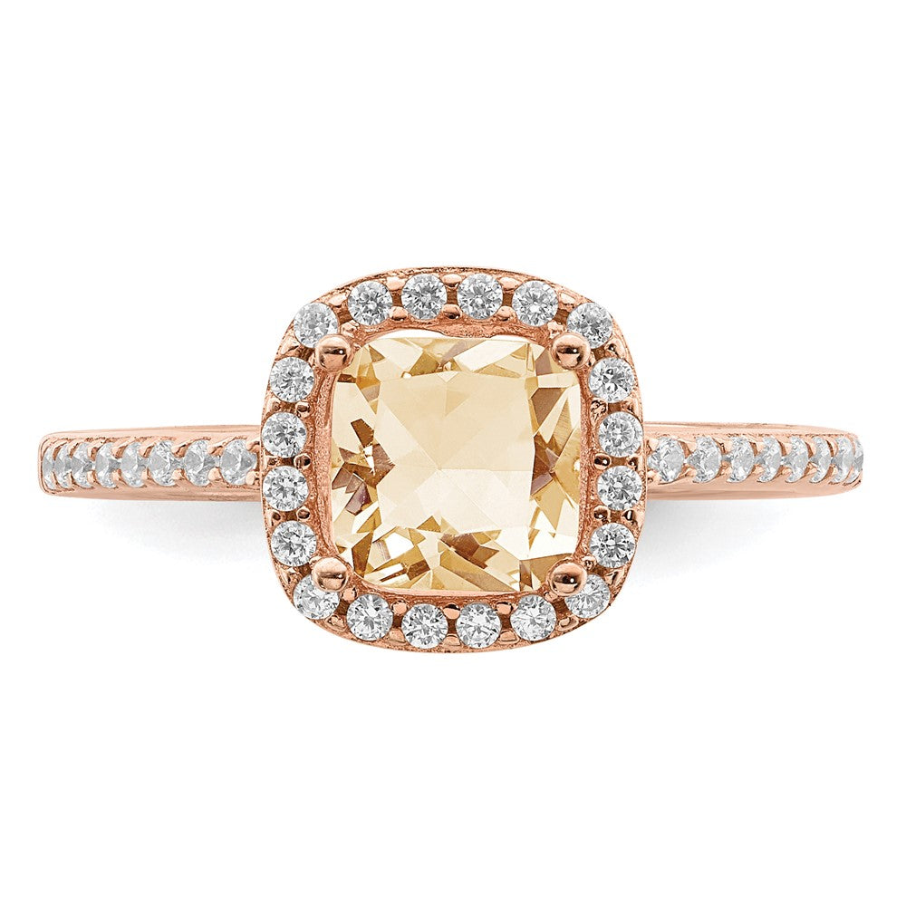 Sterlingsilber Roséfarben Quadratisch Peach Zirkonia Heiligenschein Ring