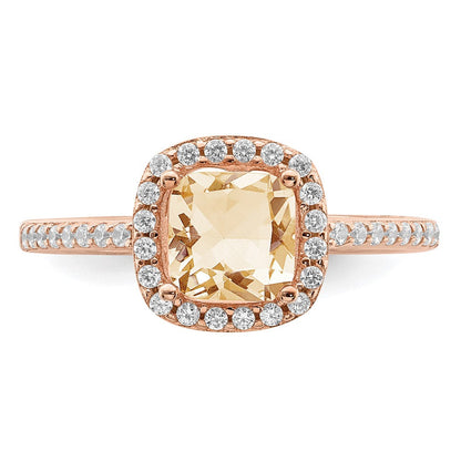 Sterlingsilber Roséfarben Quadratisch Peach Zirkonia Heiligenschein Ring