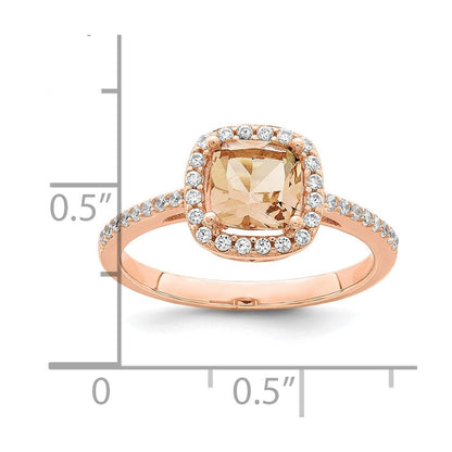 Sterlingsilber Roséfarben Quadratisch Peach Zirkonia Heiligenschein Ring