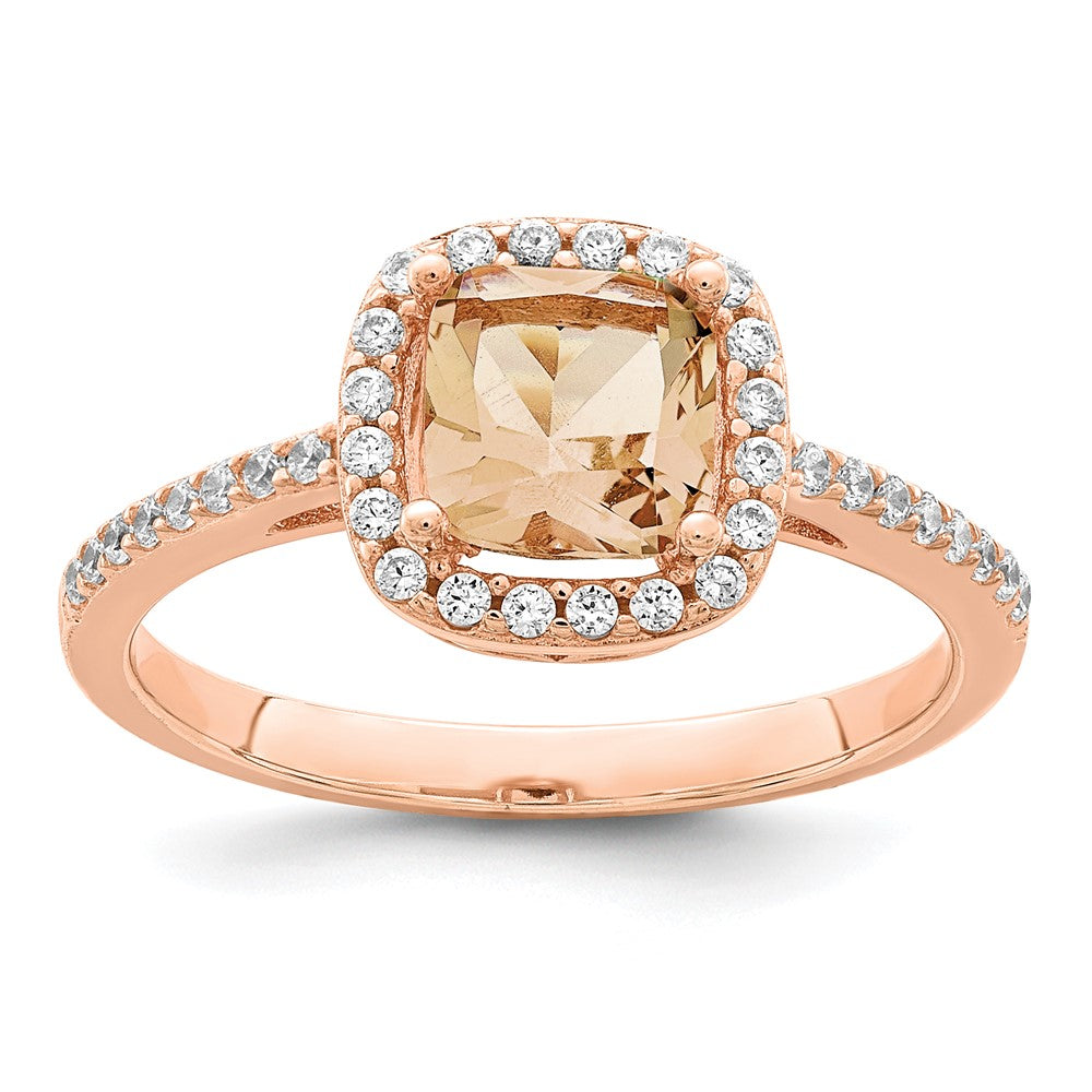 Sterlingsilber Roséfarben Quadratisch Peach Zirkonia Heiligenschein Ring