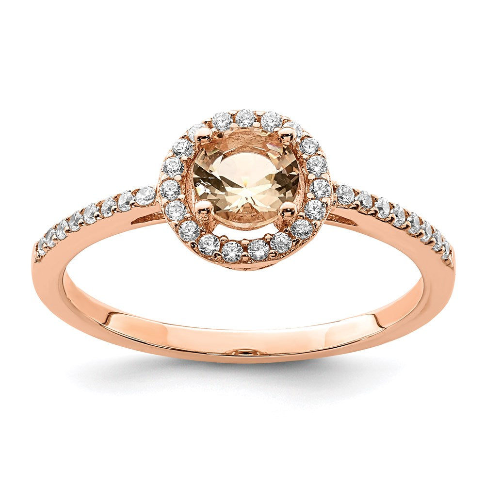 Sterlingsilber Roséfarben Peach Zirkonia Heiligenschein Ring