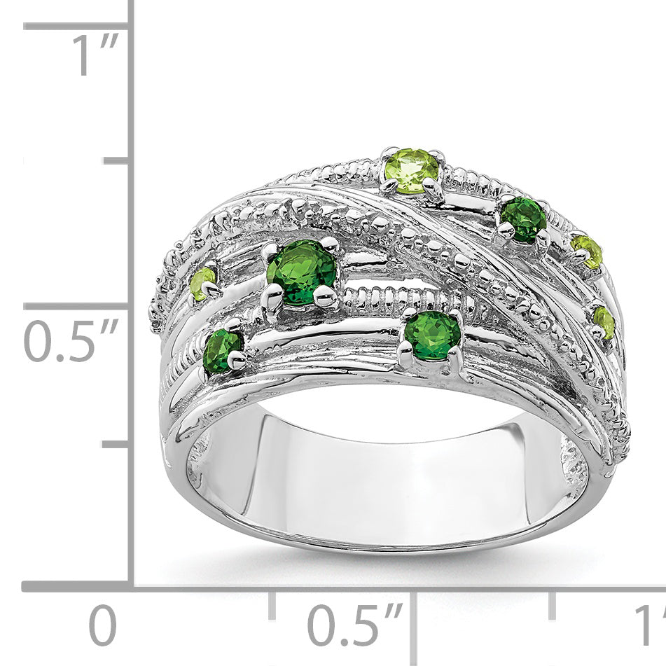 Sterlingsilber Rhod Platin Chrome Diopside und Peridot Ring