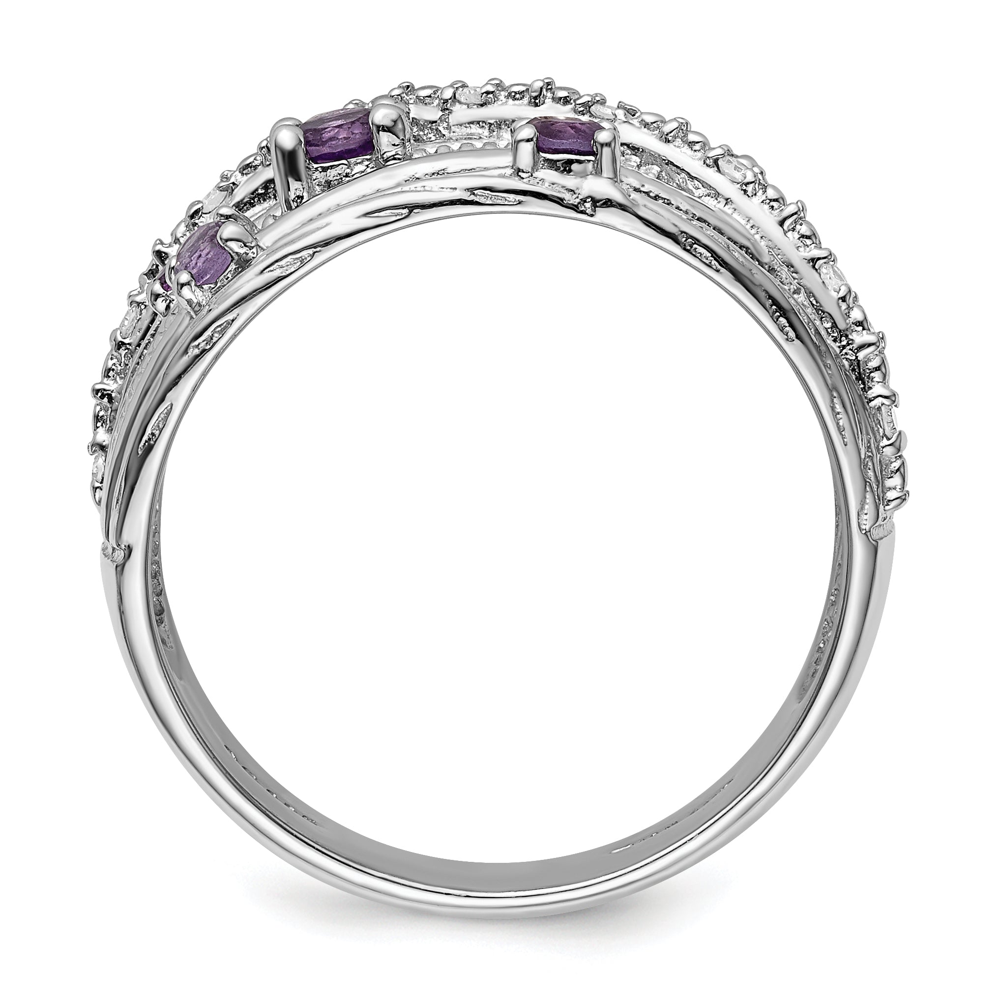 Sterlingsilber Rhodiniert Poliert Amethyst und Diamant Ring