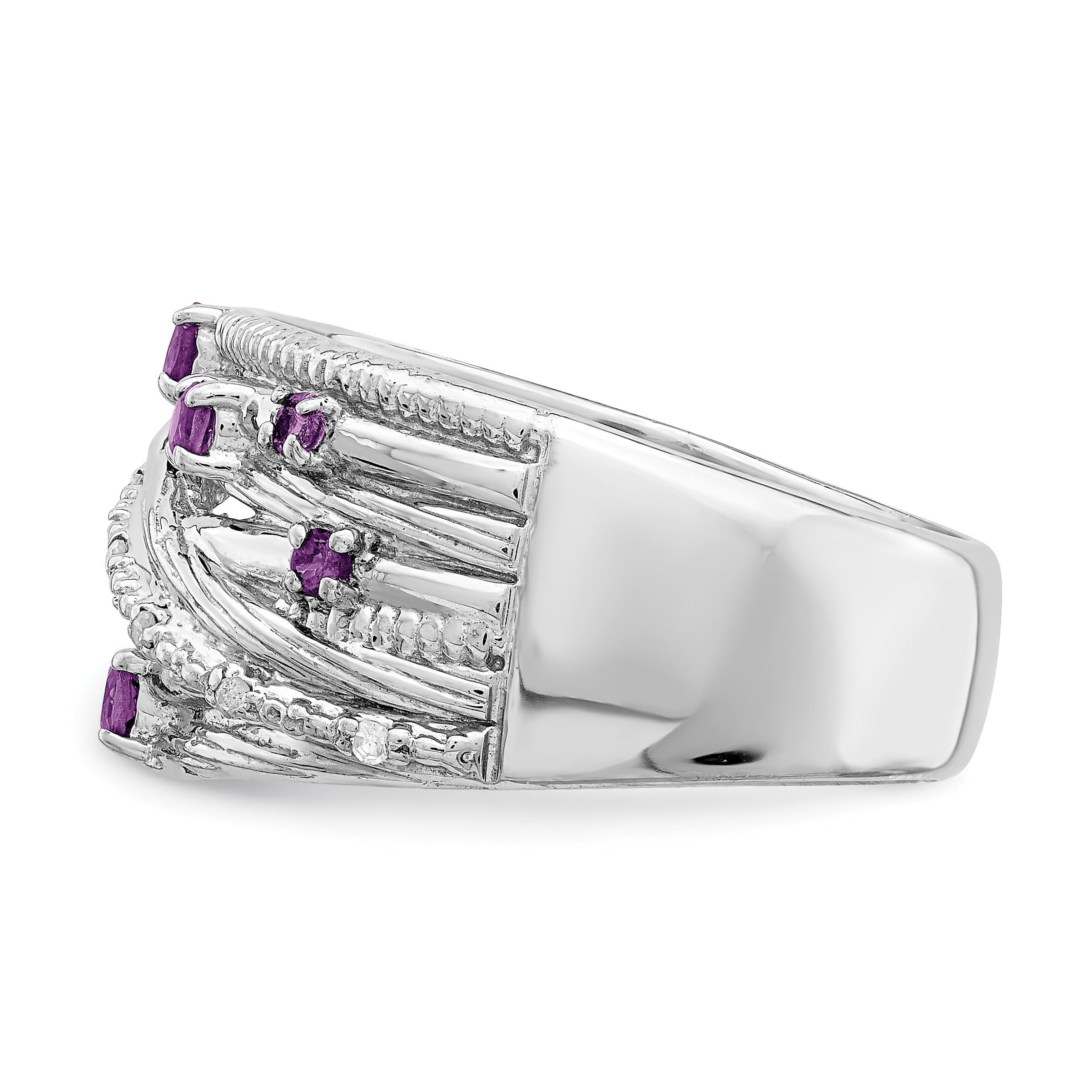 Sterlingsilber Rhodiniert Poliert Amethyst und Diamant Ring