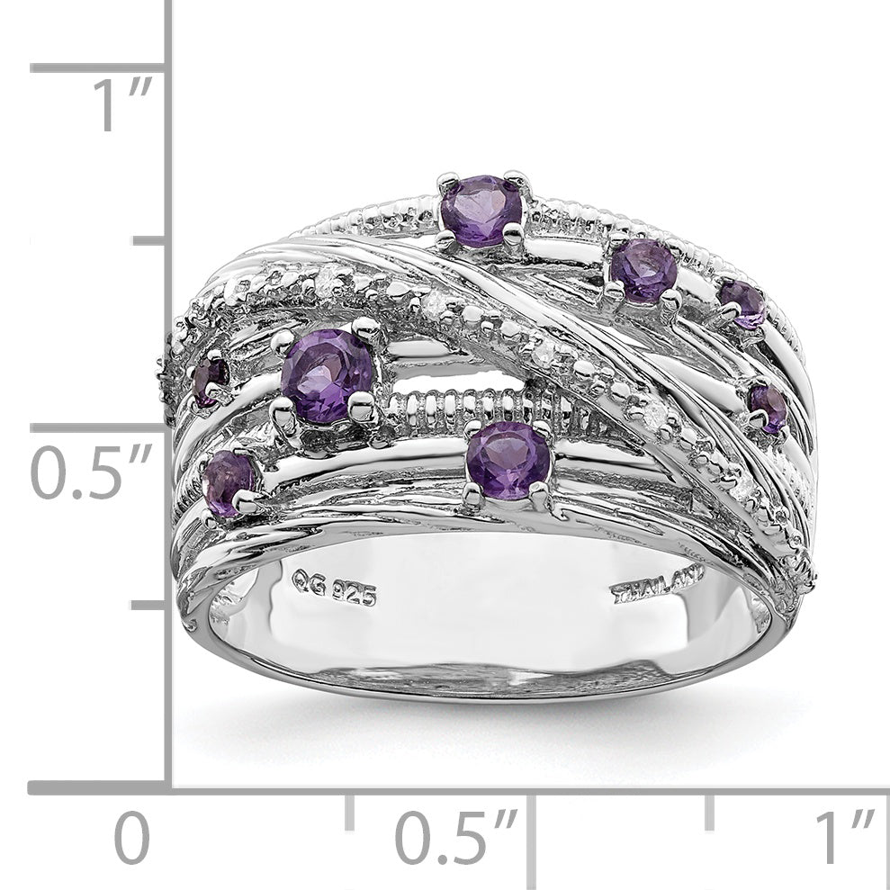Sterlingsilber Rhodiniert Poliert Amethyst und Diamant Ring