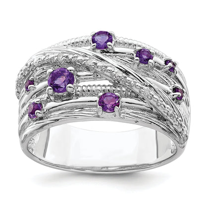Sterlingsilber Rhodiniert Poliert Amethyst und Diamant Ring