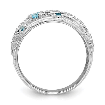Sterlingsilber Rhodiniert London Blautopas und Diamant Ring