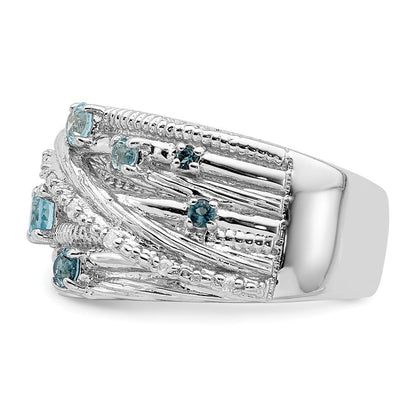 Sterlingsilber Rhodiniert London Blautopas und Diamant Ring
