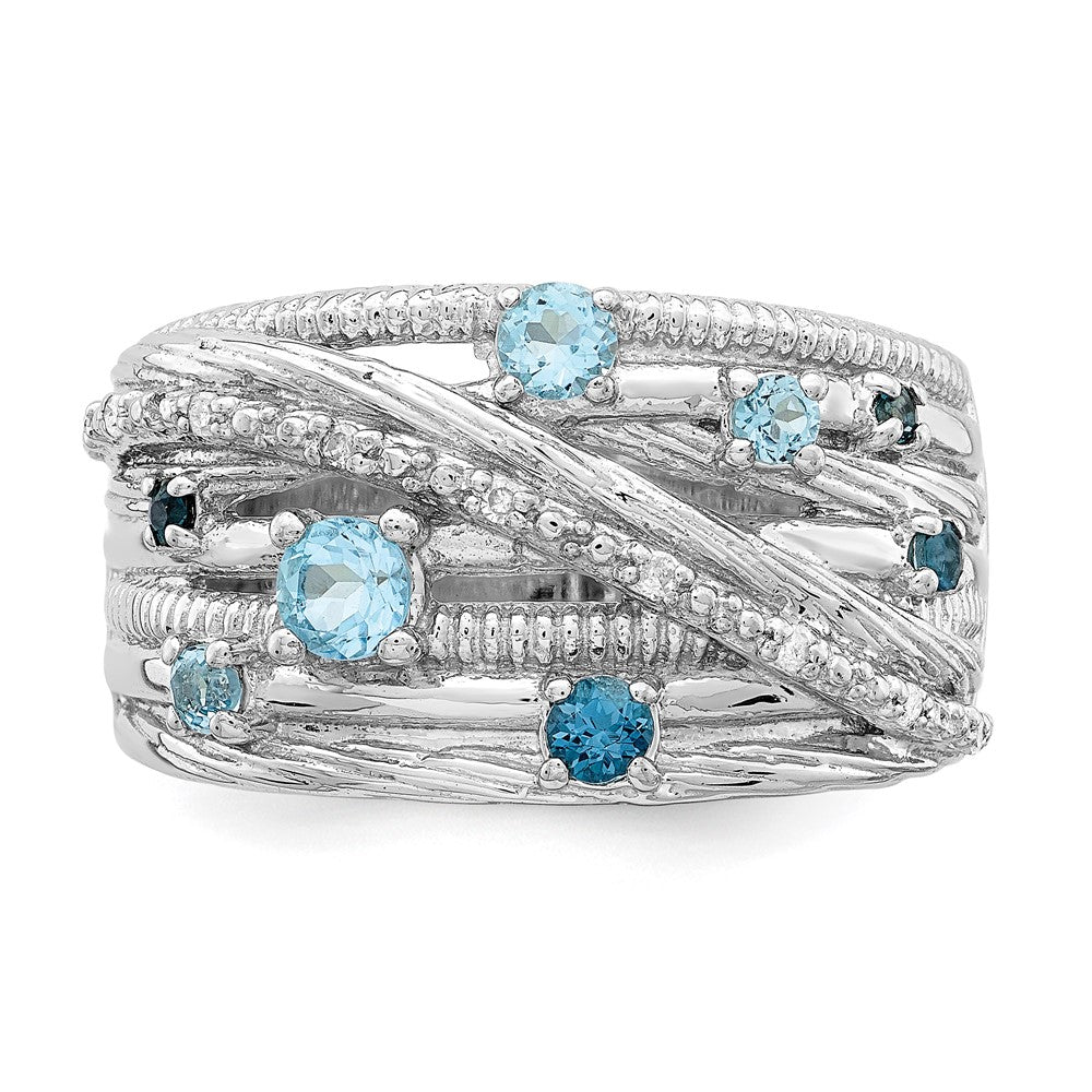 Sterlingsilber Rhodiniert London Blautopas und Diamant Ring