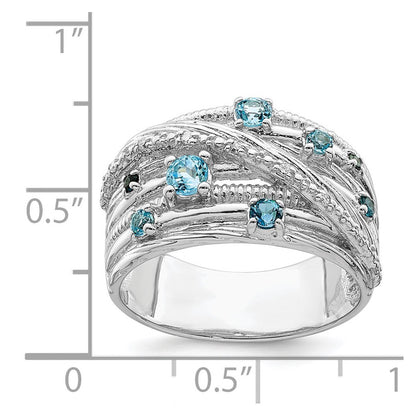 Sterlingsilber Rhodiniert London Blautopas und Diamant Ring