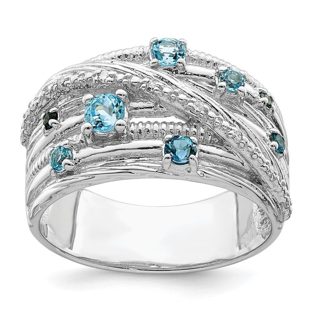 Sterlingsilber Rhodiniert London Blautopas und Diamant Ring