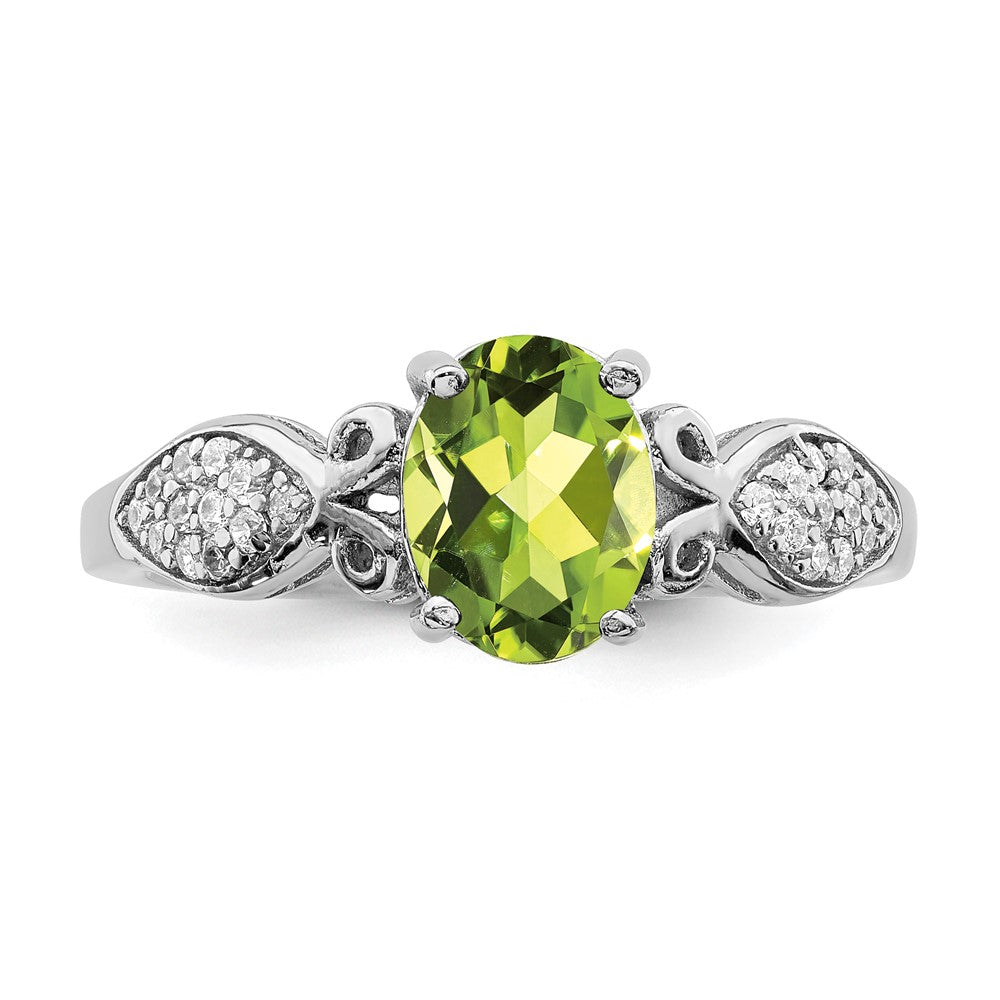Sterlingsilber Rhodiniert Poliert Peridot und Weiß Zirkonia Ring