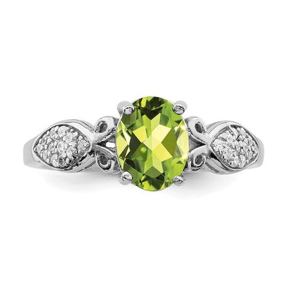 Sterlingsilber Rhodiniert Poliert Peridot und Weiß Zirkonia Ring