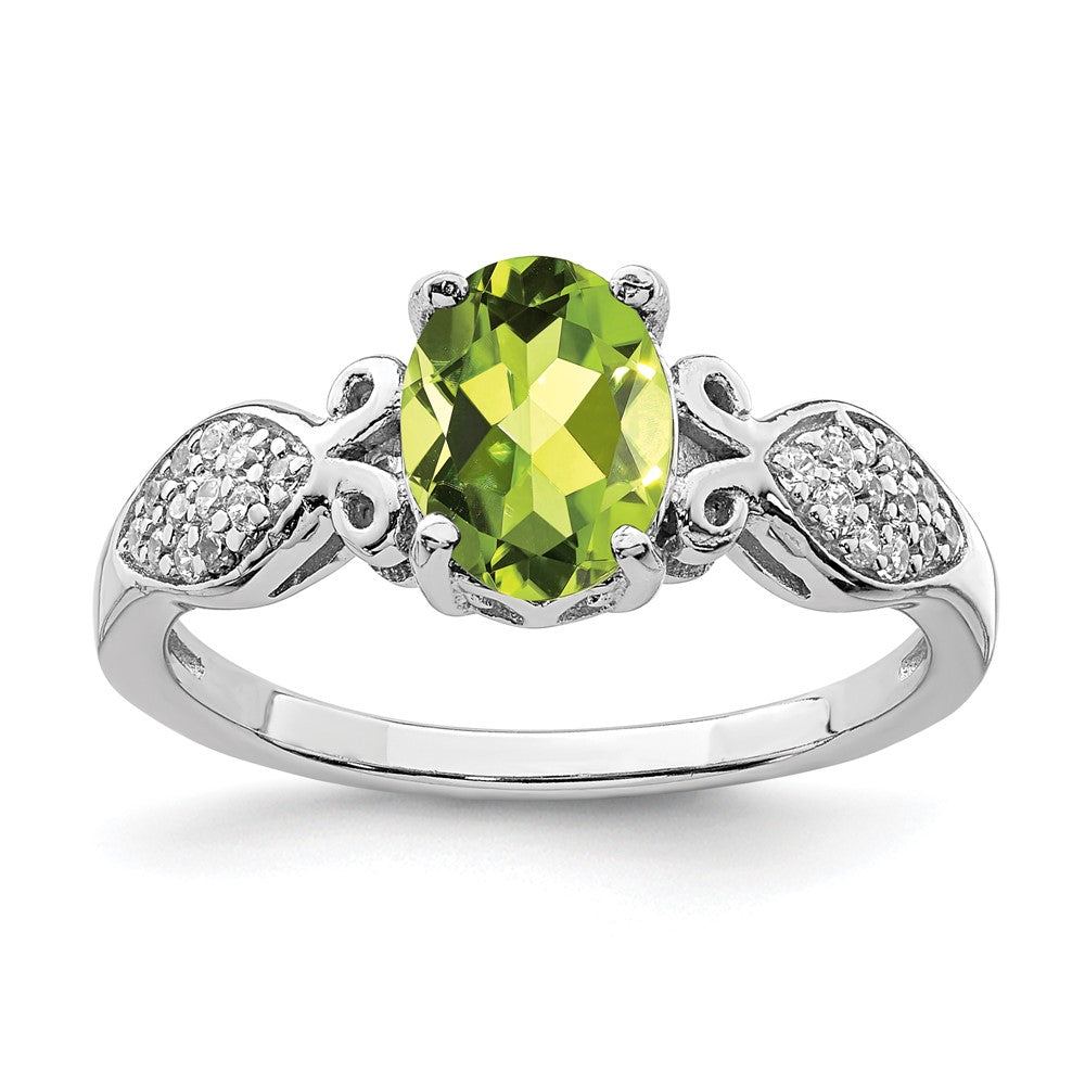 Sterlingsilber Rhodiniert Poliert Peridot und Weiß Zirkonia Ring