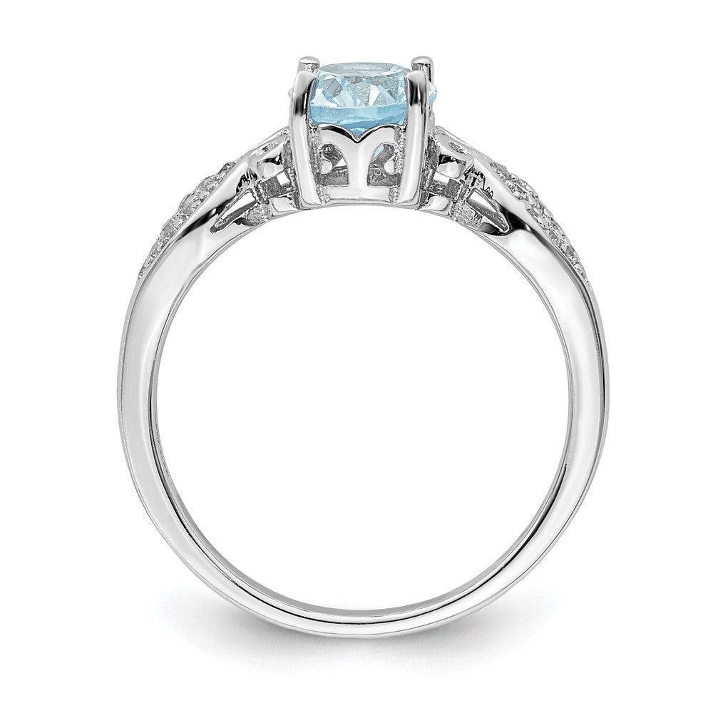 Sterlingsilber Rhodiniert Poliert Blautopas und Weiß Zirkonia Ring