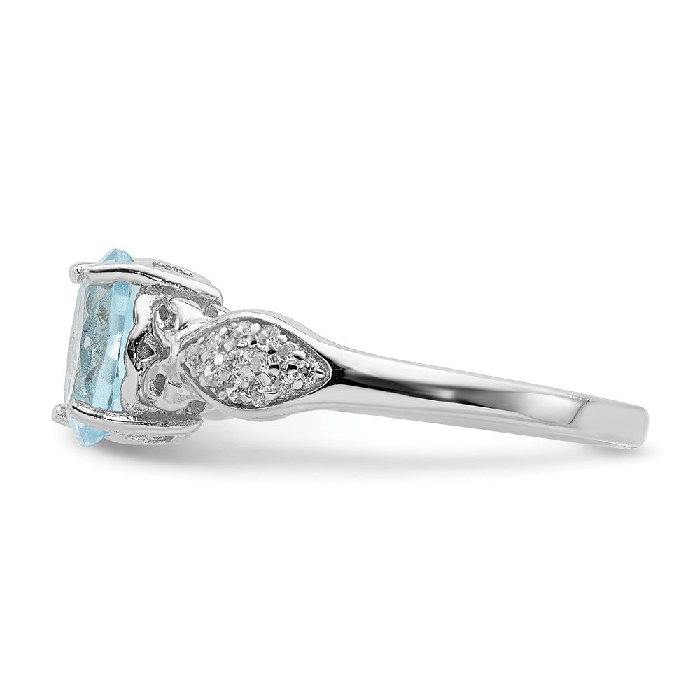 Sterlingsilber Rhodiniert Poliert Blautopas und Weiß Zirkonia Ring